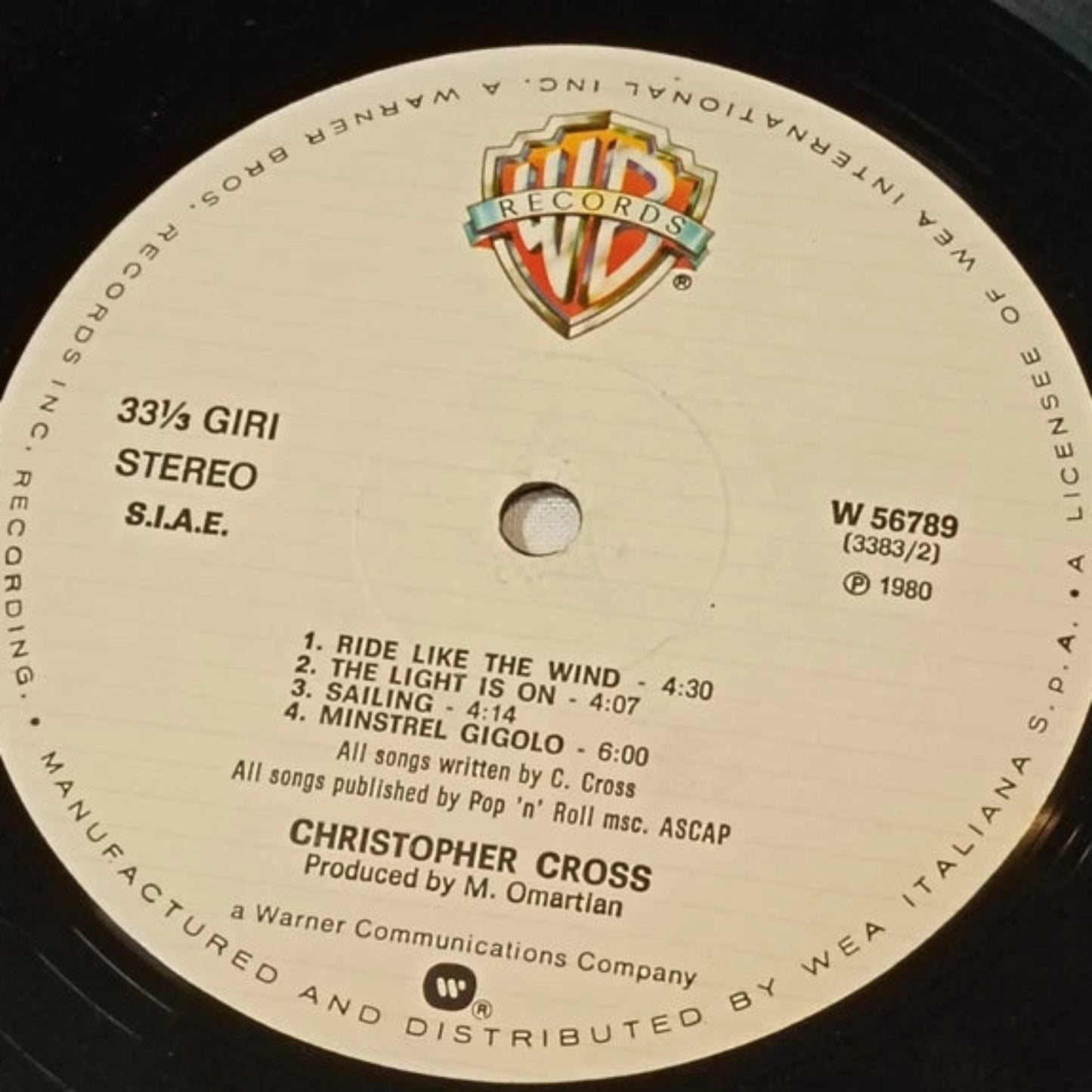 Vinile Christopher Cross 1979 LP 33 Giri Warner Bros Rock Ottime Condizioni