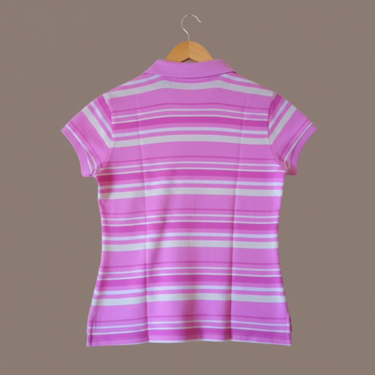 Polo Tommy Hilfiger Donna Rosa Fucsia Righe Gialle Stemma Ricamato Taglia M