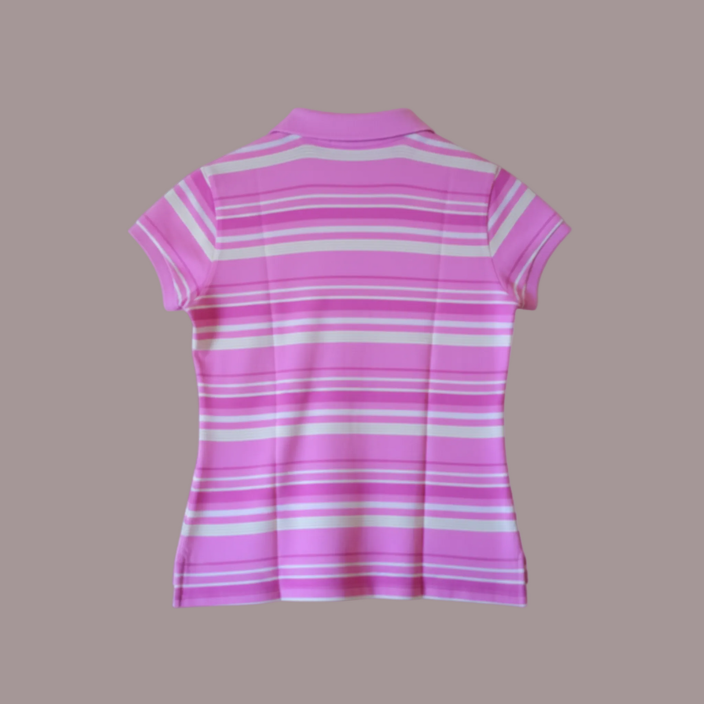 Polo Tommy Hilfiger Donna Rosa Fucsia Righe Gialle Stemma Ricamato Taglia M
