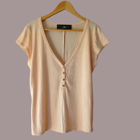 Maglia Elisabetta Franchi Rosa Pesca Bottoni Oro Donna Taglia XS Made in Italy