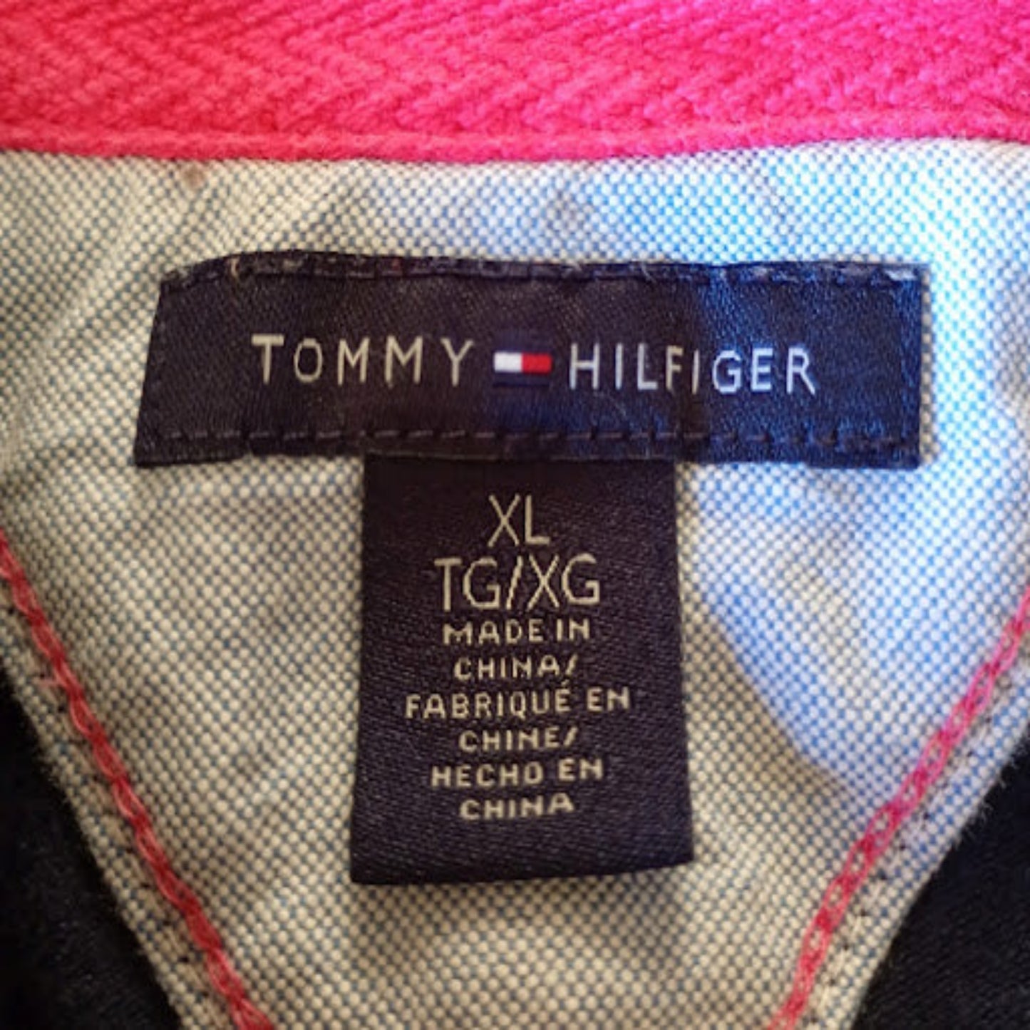Polo Tommy Hilfiger Donna Blu Righe Rosa Fucsia Manica Palloncino Taglia XL
