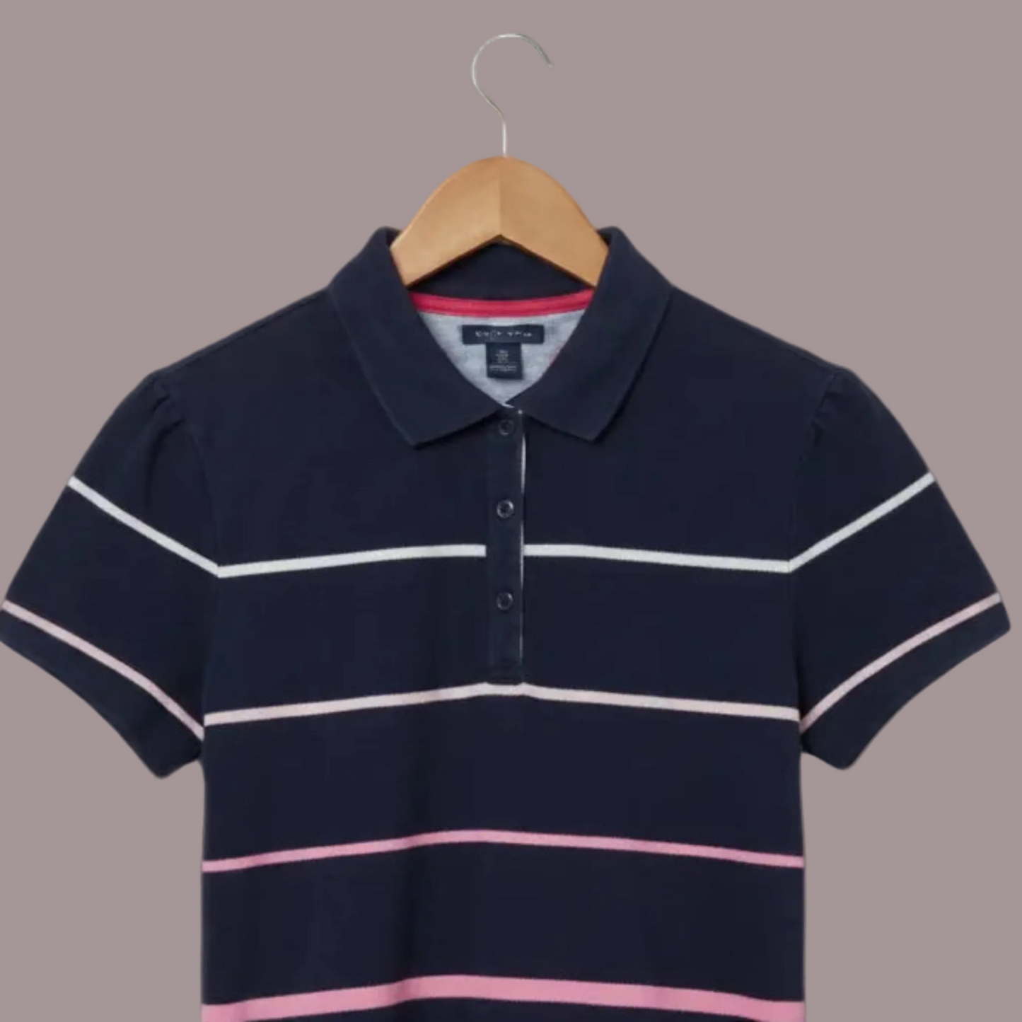 Polo Tommy Hilfiger Donna Blu Righe Rosa Fucsia Manica Palloncino Taglia XL
