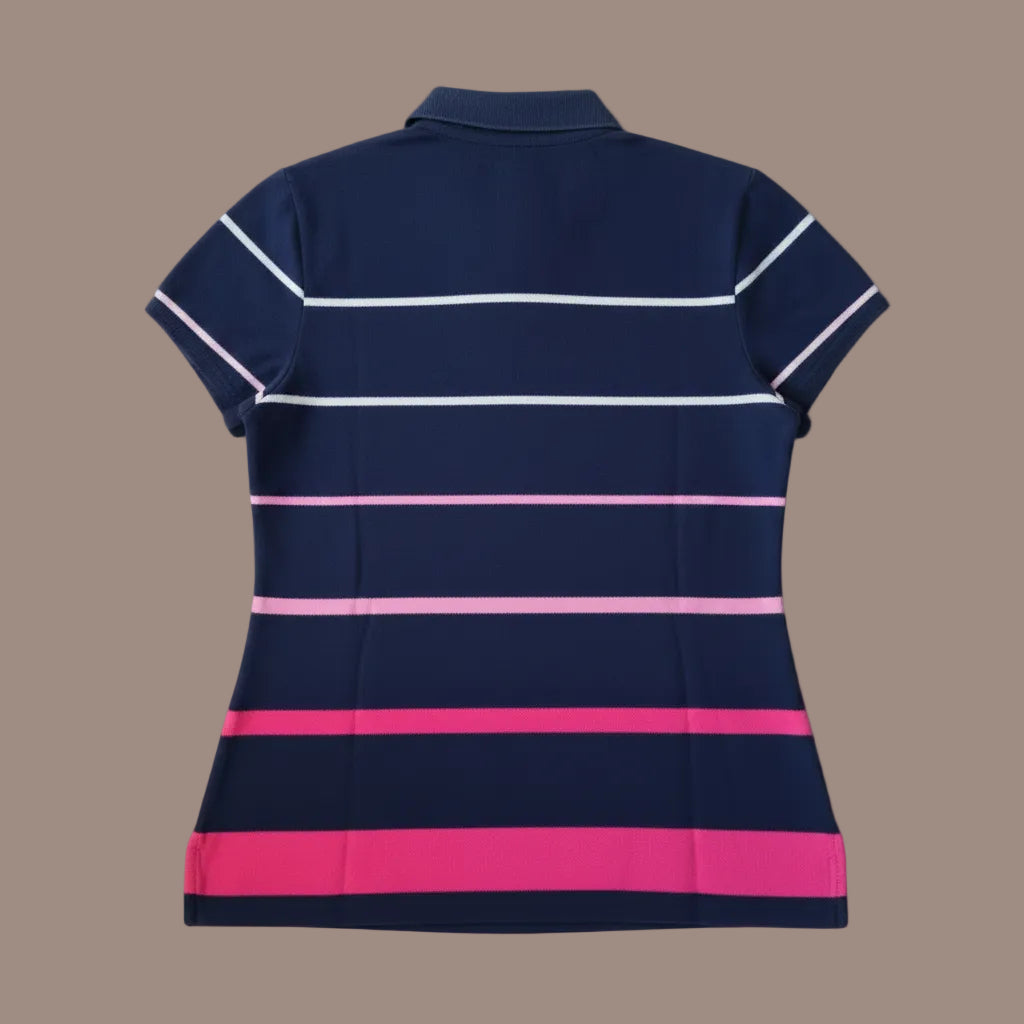 Polo Tommy Hilfiger Donna Blu Righe Rosa Fucsia Manica Palloncino Taglia XL