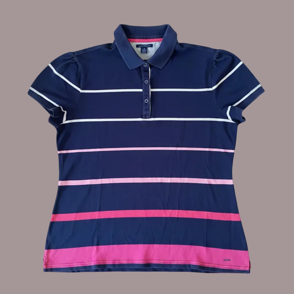 Polo Tommy Hilfiger Donna Blu Righe Rosa Fucsia Manica Palloncino Taglia XL