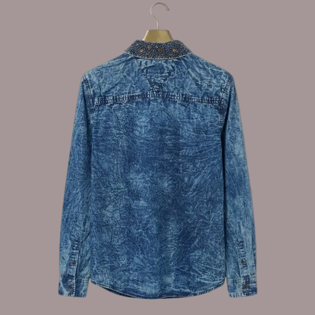 Camicia Jeans Tommy Hilfiger Denim Donna Acid Wash Stelle Borchie Taglia XS