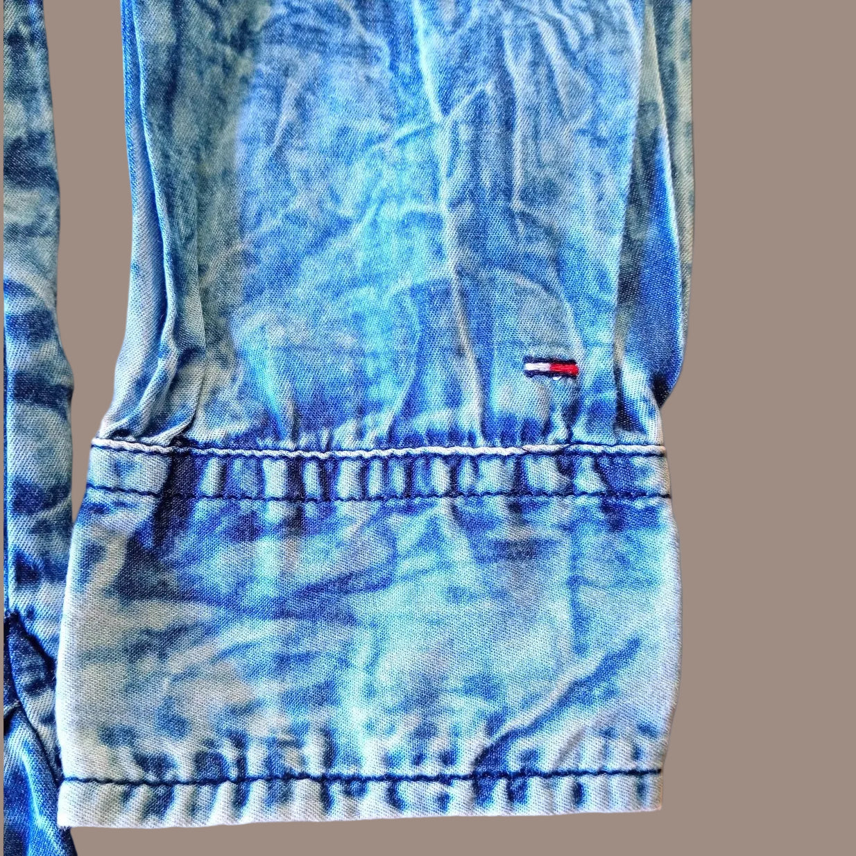 Camicia Jeans Tommy Hilfiger Denim Donna Acid Wash Stelle Borchie Taglia XS