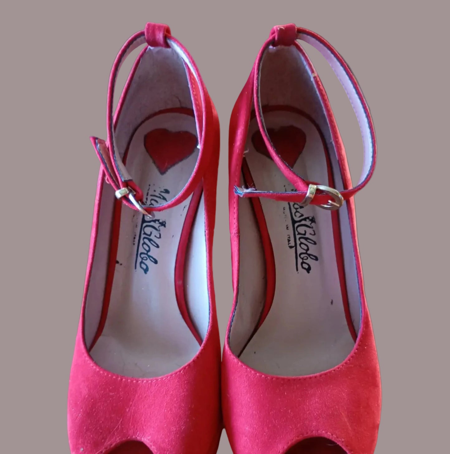 Miss Globo Décolleté Peep-Toe Rosso Scamosciato con Plateau – Numero 38 – Made in Italy