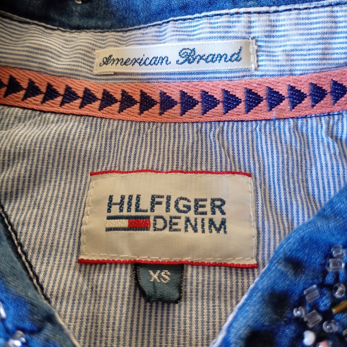Camicia Jeans Tommy Hilfiger Denim Donna Acid Wash Stelle Borchie Taglia XS