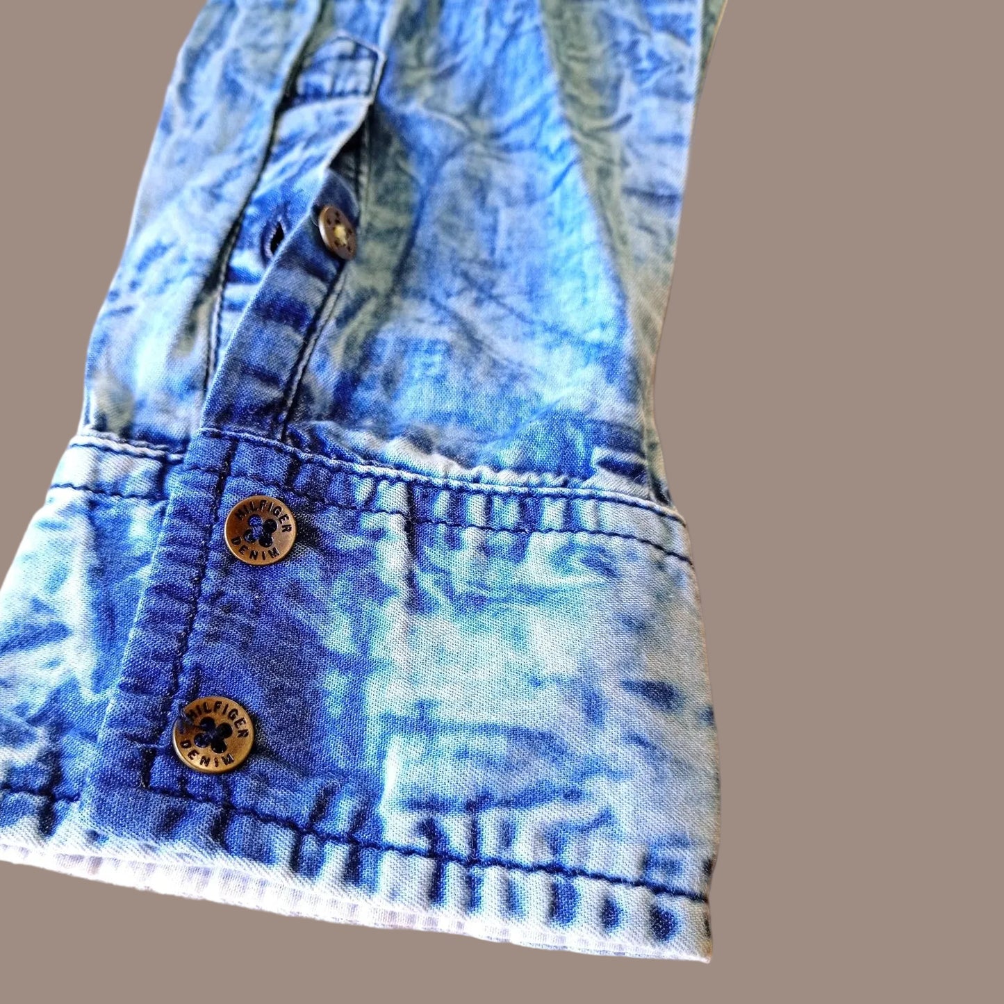 Camicia Jeans Tommy Hilfiger Denim Donna Acid Wash Stelle Borchie Taglia XS