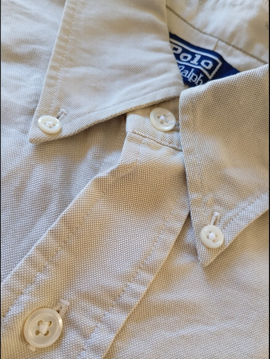Camicia Polo Ralph Lauren L Uomo Beige Cotone Piqué Logo Multicolore Vintage