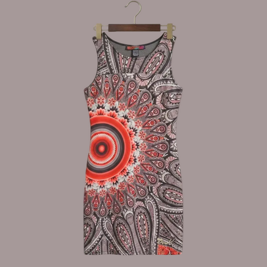 Vestito Desigual Corto Smanicato Mandala Rosso Nero Elegante Donna Taglia S