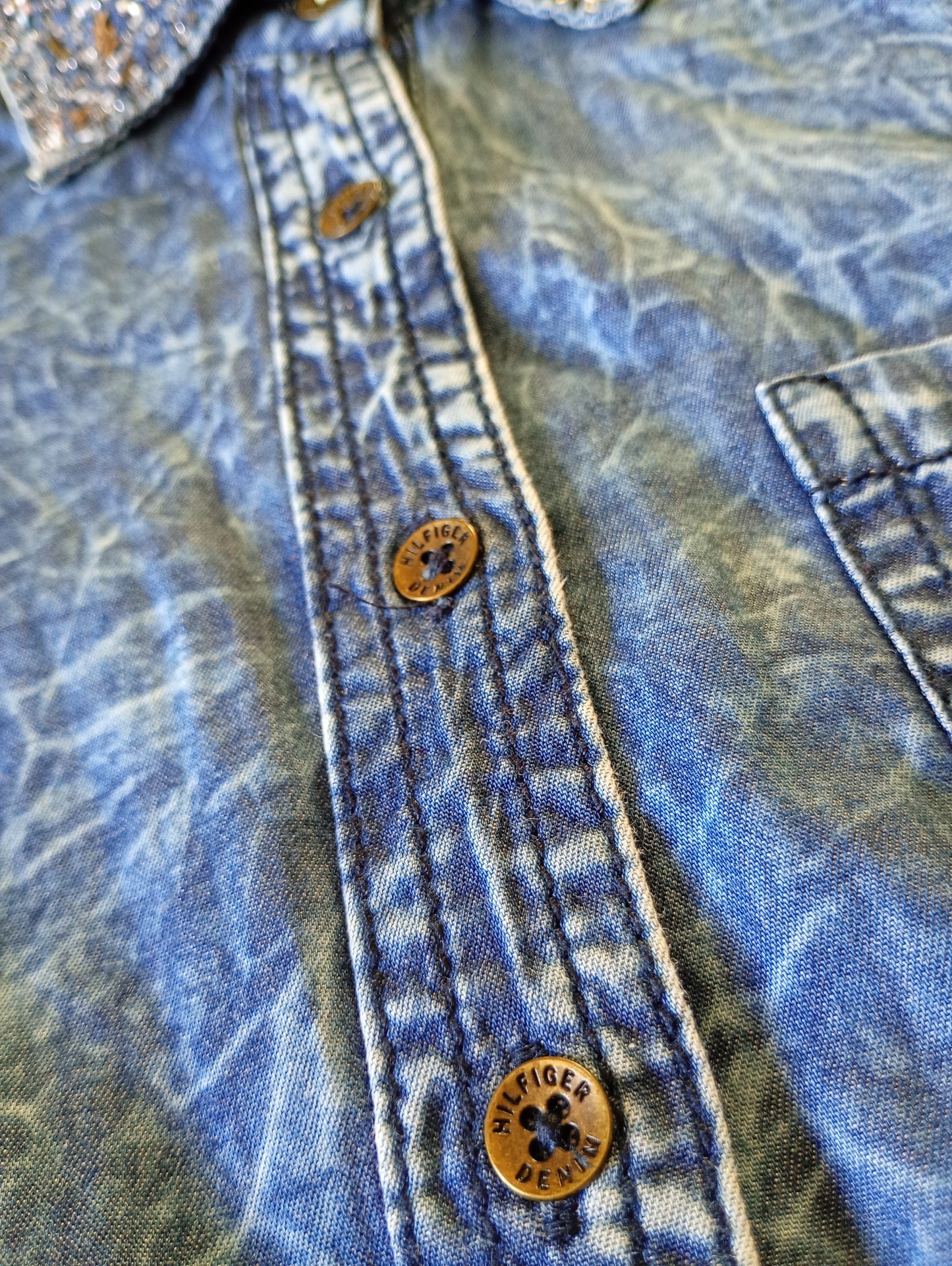 Camicia Jeans Tommy Hilfiger Denim Donna Acid Wash Stelle Borchie Taglia XS