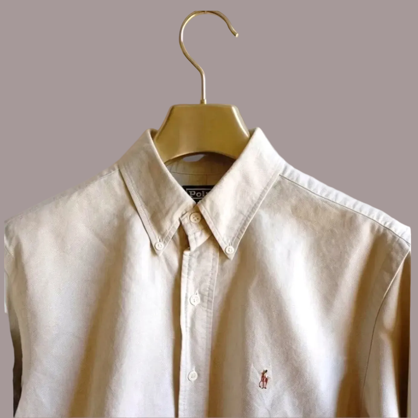 Camicia Polo Ralph Lauren L Uomo Beige Cotone Piqué Logo Multicolore Vintage