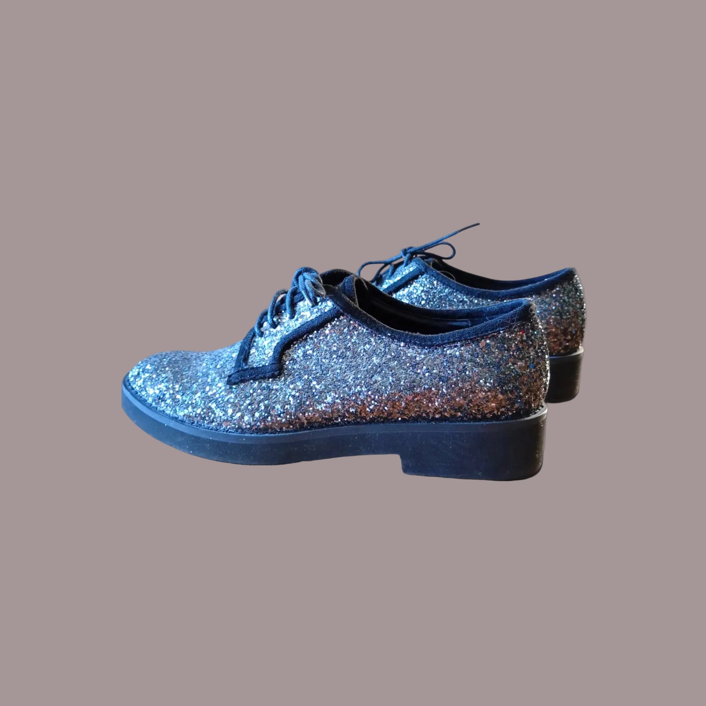 Scarpe Derby Glitter Blu Multicolor con Lacci – Numero 39 – Usato