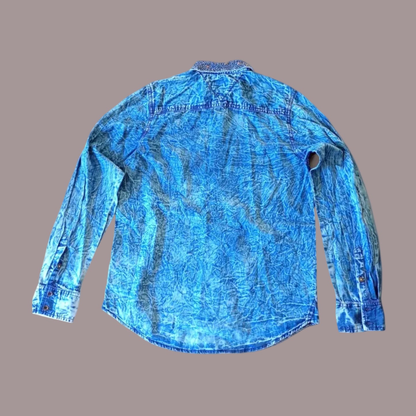 Camicia Jeans Tommy Hilfiger Denim Donna Acid Wash Stelle Borchie Taglia XS