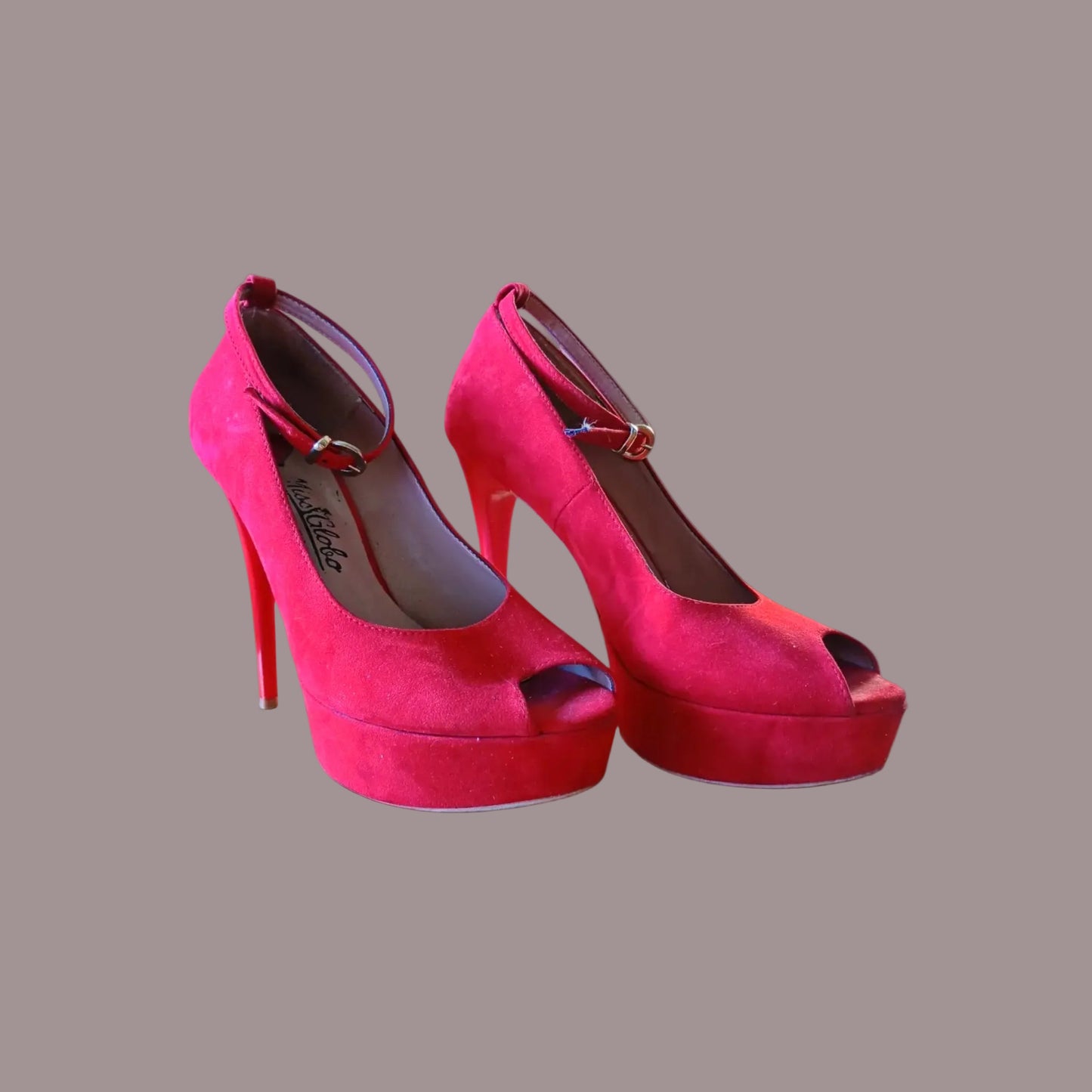 Miss Globo Décolleté Peep-Toe Rosso Scamosciato con Plateau – Numero 38 – Made in Italy