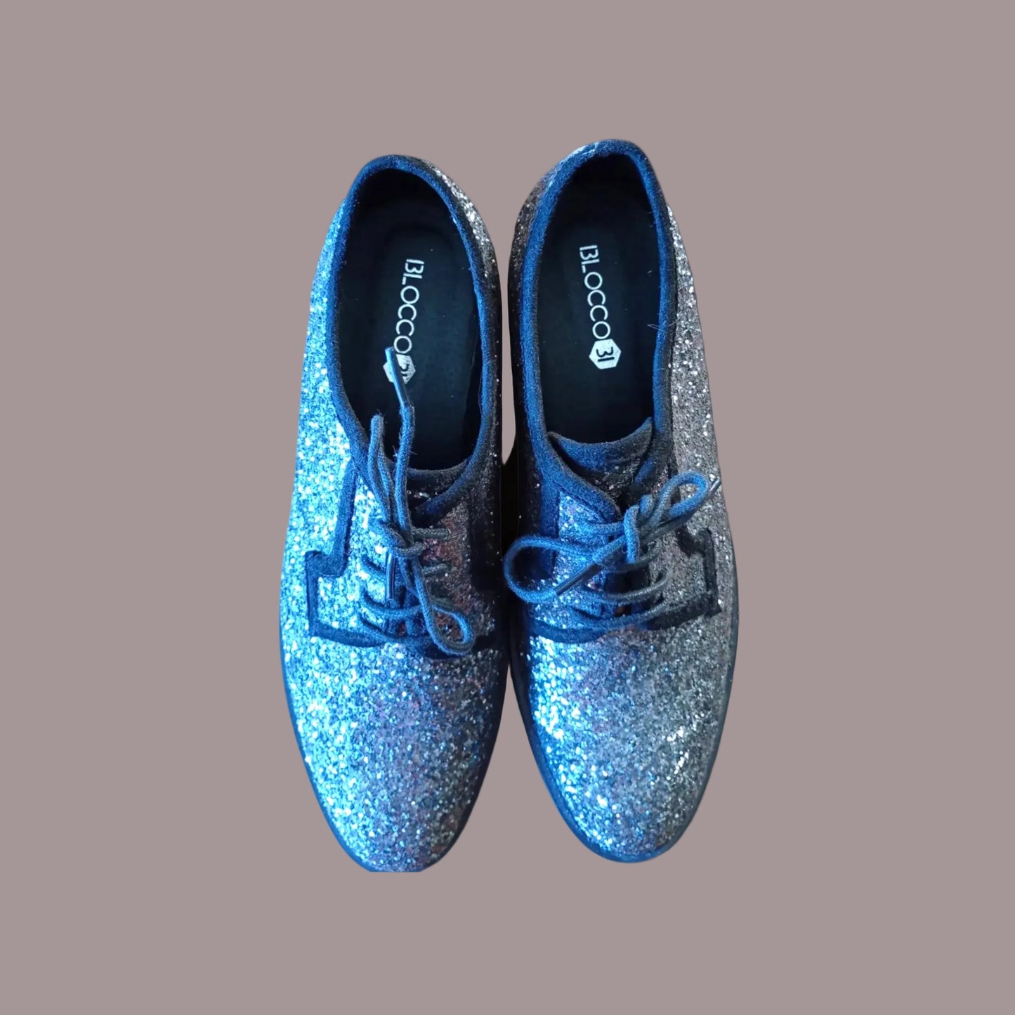 Scarpe Derby Glitter Blu Multicolor con Lacci – Numero 39 – Usato