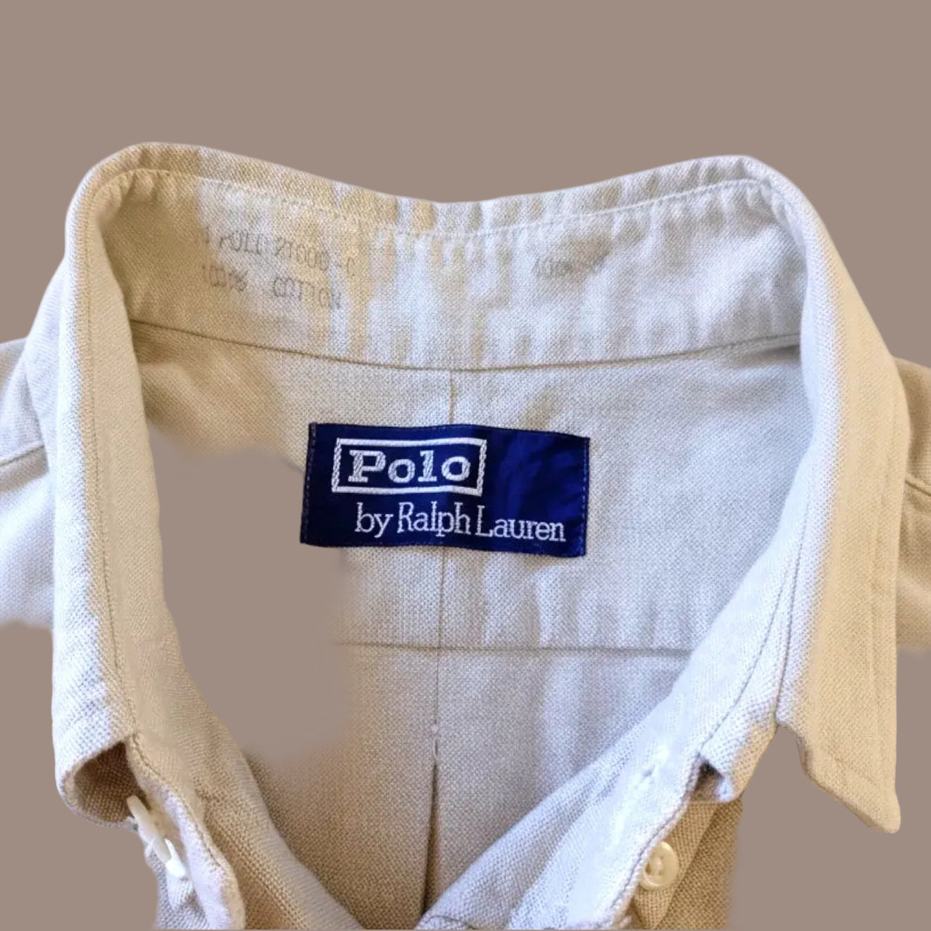 Camicia Polo Ralph Lauren L Uomo Beige Cotone Piqué Logo Multicolore Vintage
