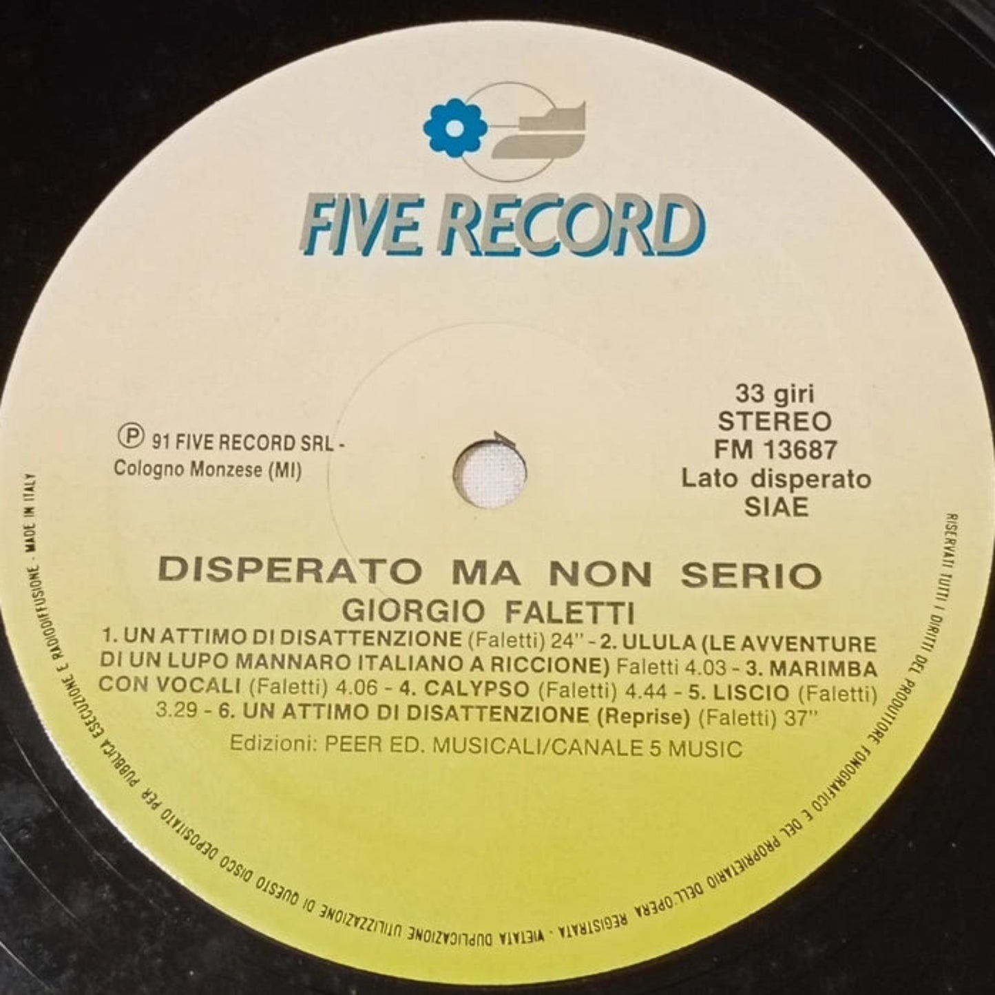 Vinile Giorgio Faletti - Disperato Ma Non Serio 1991 LP 33 Giri Five Record Pop