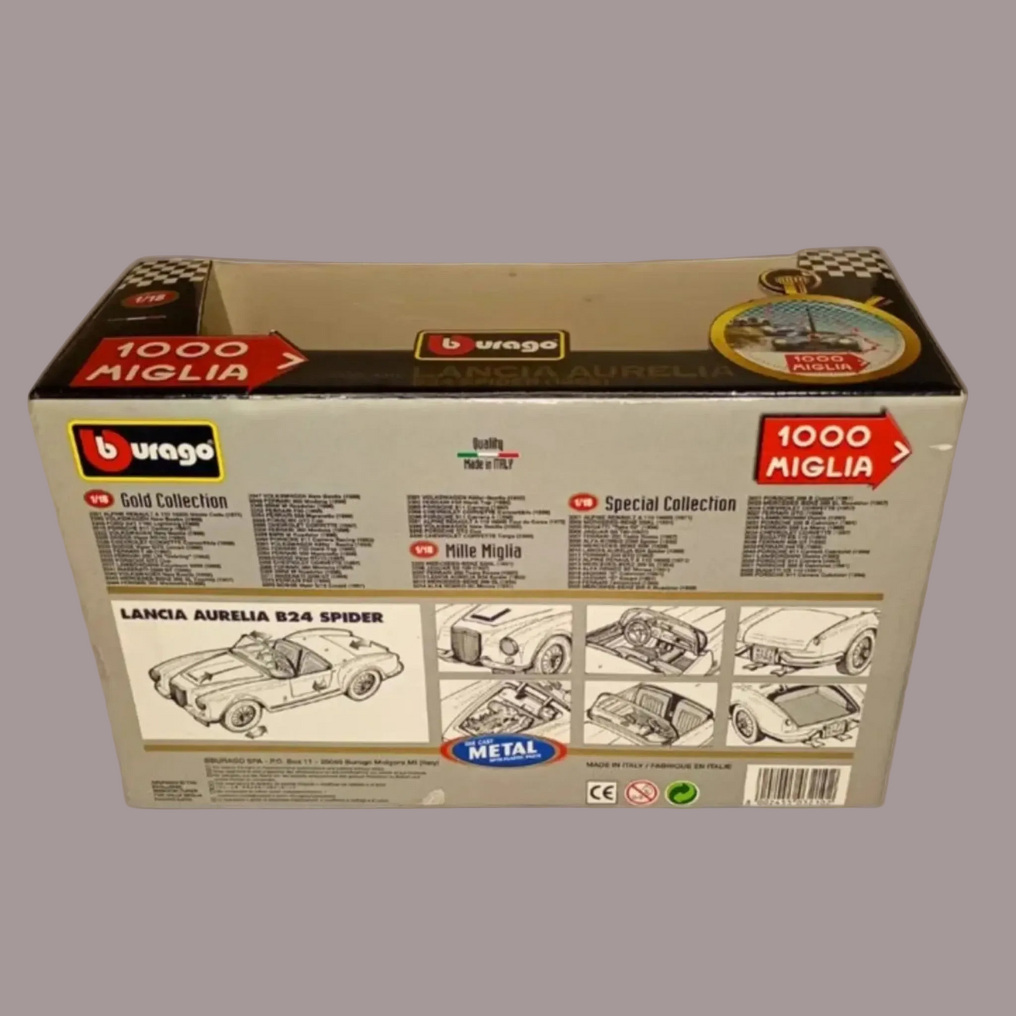 Modello Lancia Aurelia B24 Spider 1000 Miglia 1955 Burago 1:18 Diecast Nuovo