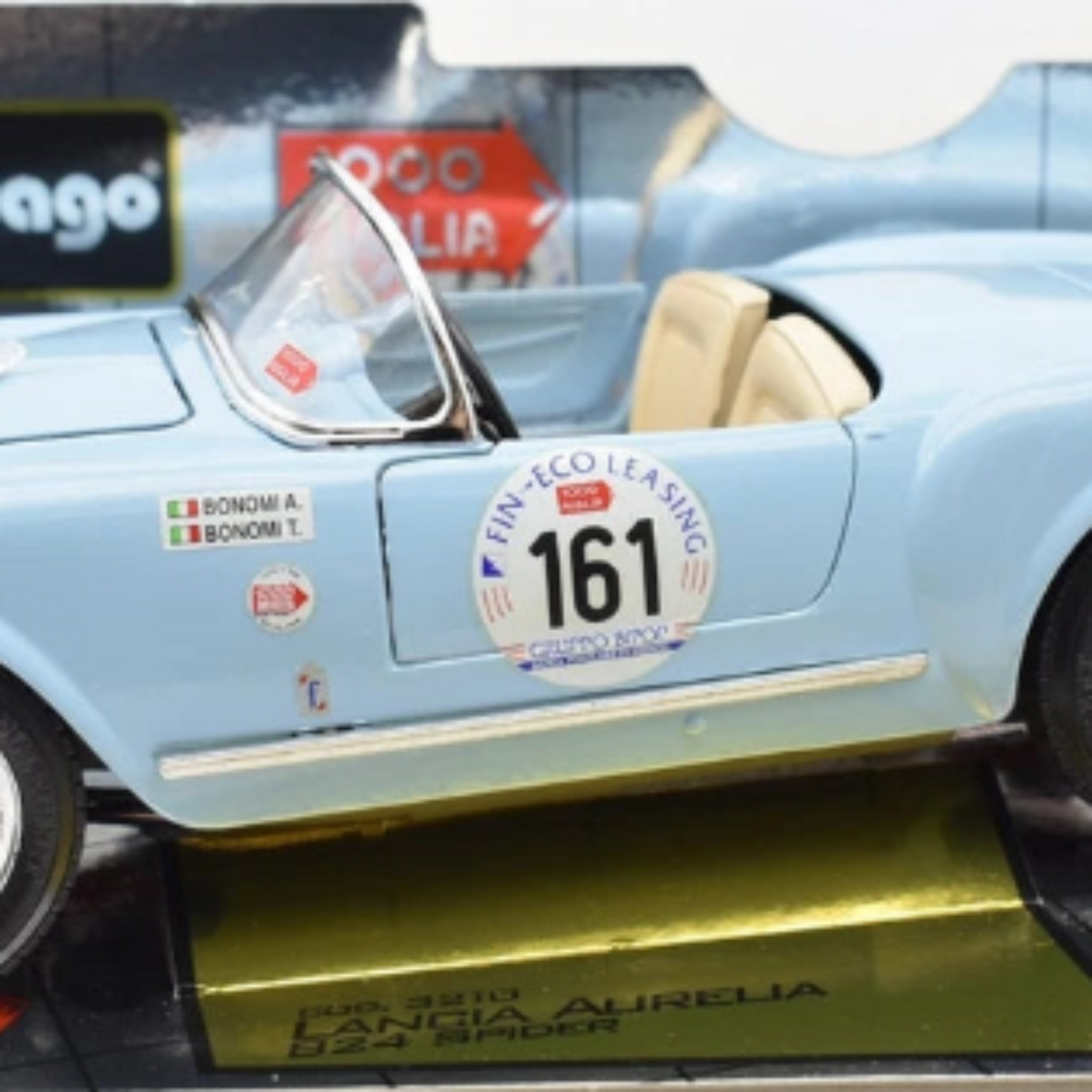 Modello Lancia Aurelia B24 Spider 1000 Miglia 1955 Burago 1:18 Diecast Nuovo