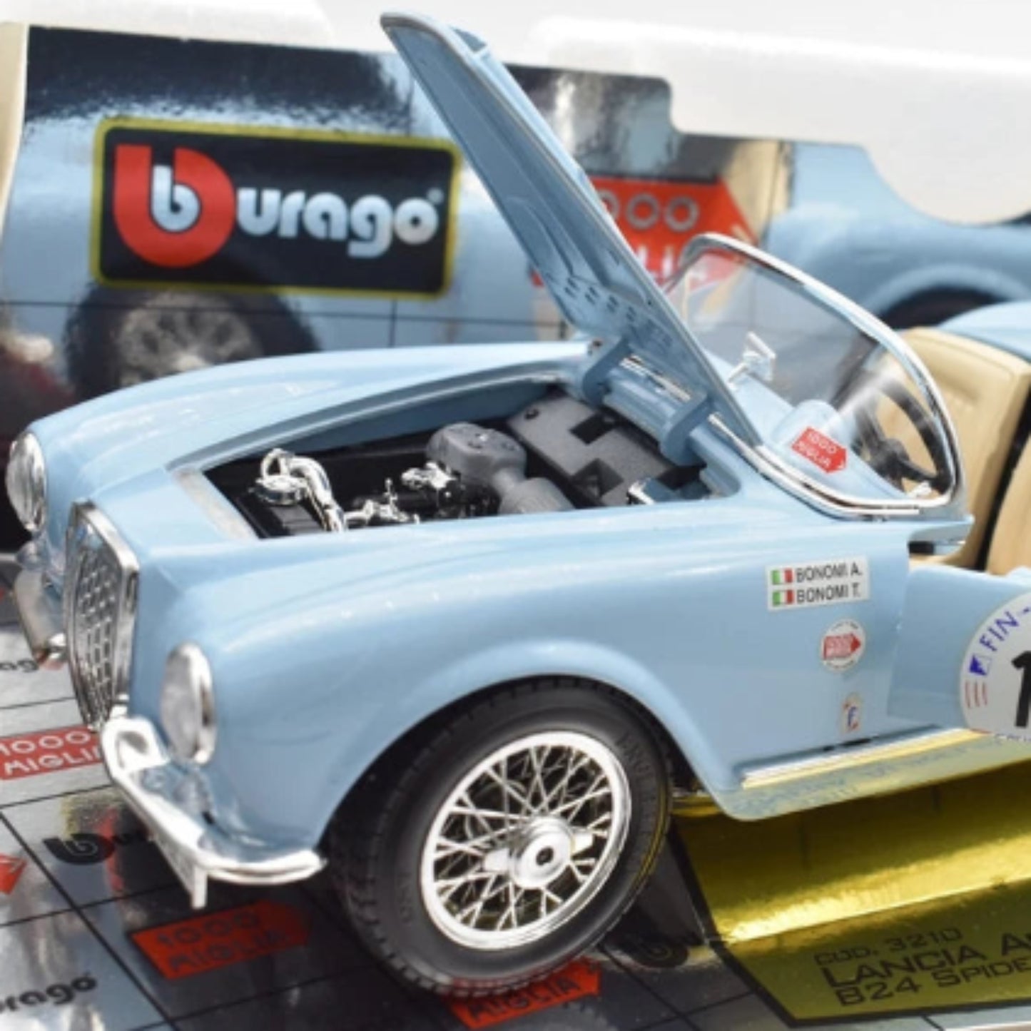 Modello Lancia Aurelia B24 Spider 1000 Miglia 1955 Burago 1:18 Diecast Nuovo