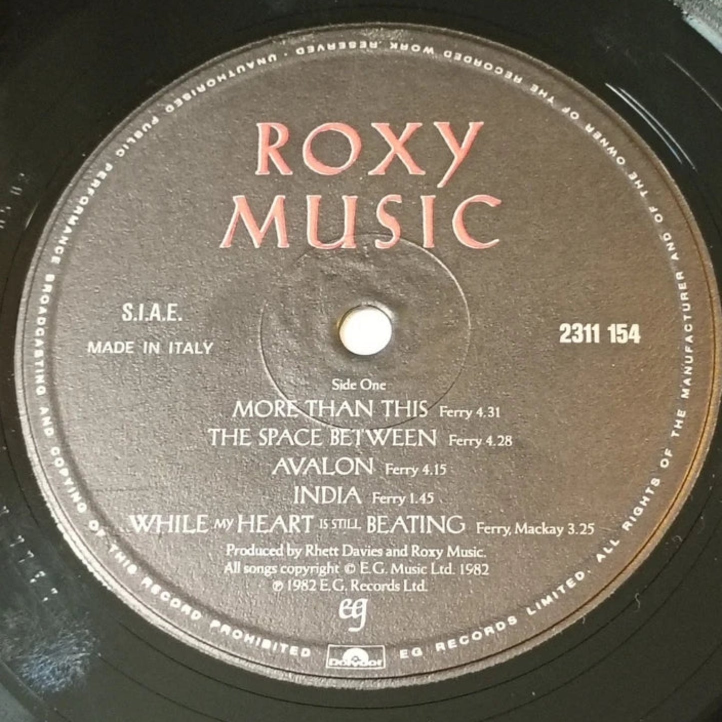 Roxy Music – Avalon (E.G. Records, 1982) First Press ITA